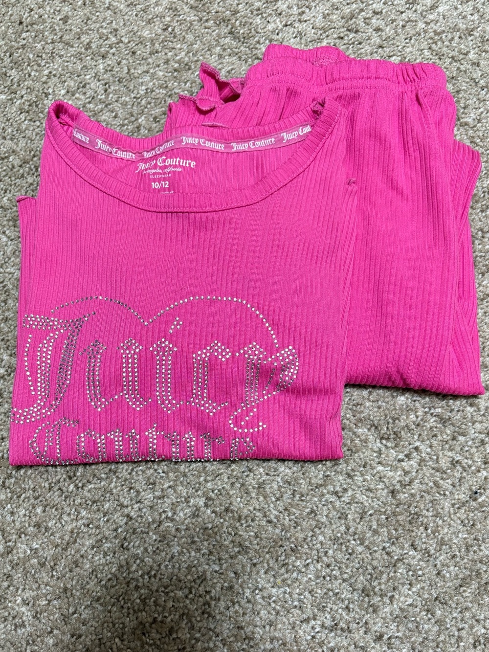 Juicy Couture Girls' Hot Pink Ribbed Rhinestone Logo Pajama Set
